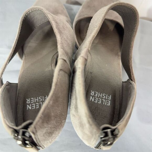 Eileen Fisher Suede Ankle Strap Block Heel Pumps Taupe Gray Size 7 Vero Cuoio - Picture 7 of 8